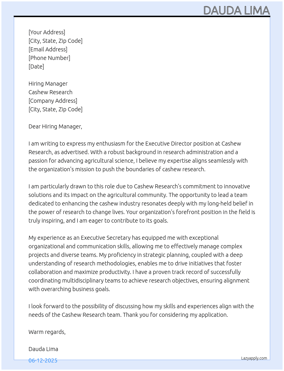 Cover letter for director of research - LazyApply
