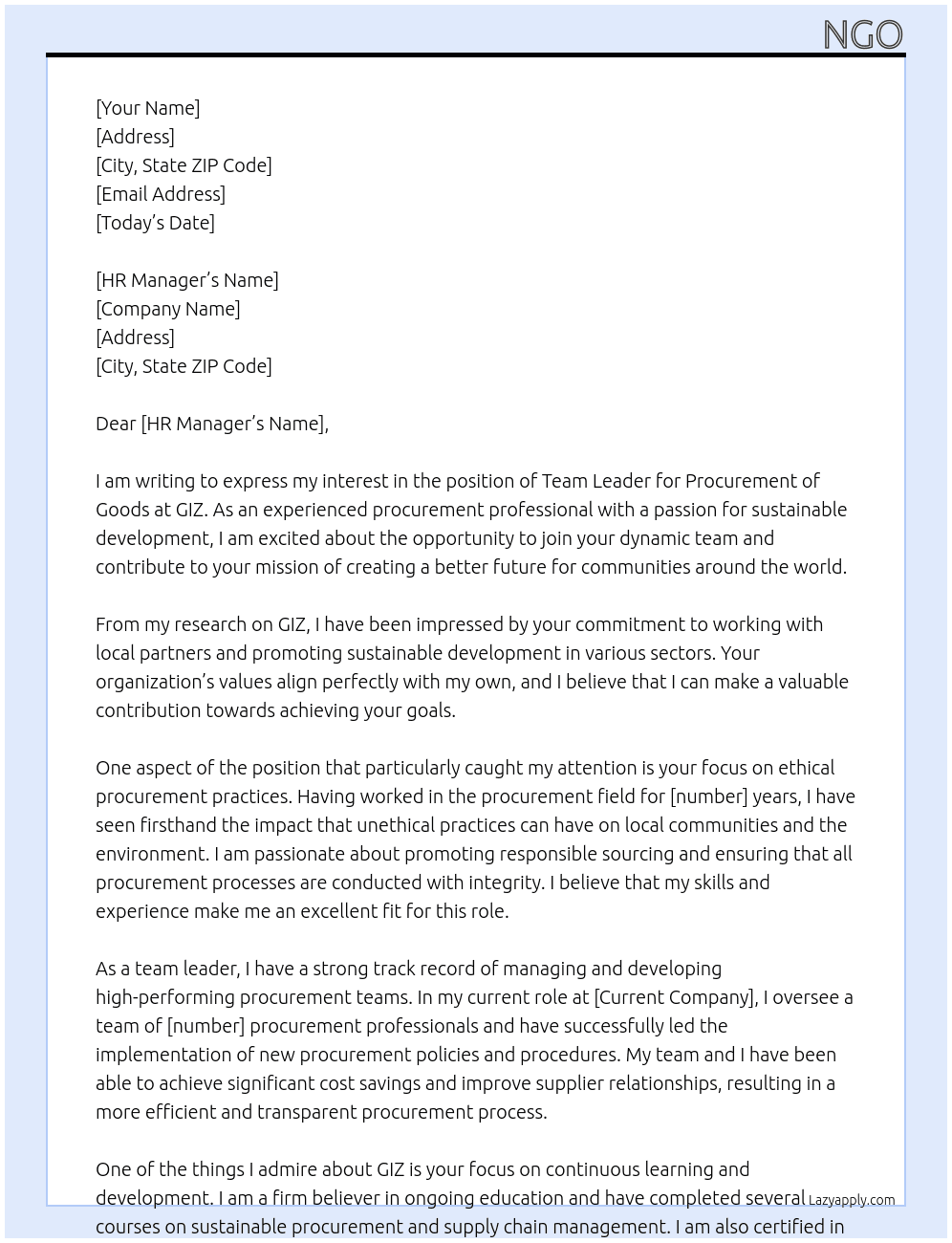 Cover letter for team leader procurement of goods - LazyApply