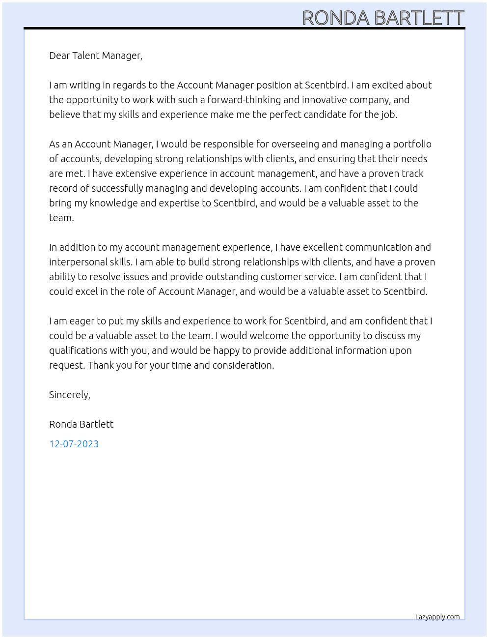 Account Manager At Scentbird Cover Letter