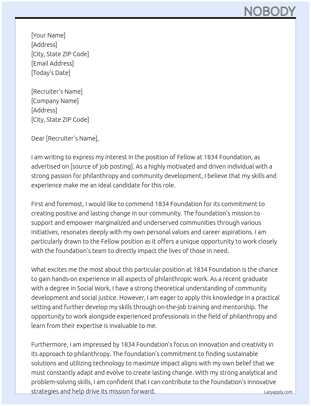 Fellow At 1834 Foundation Cover Letter