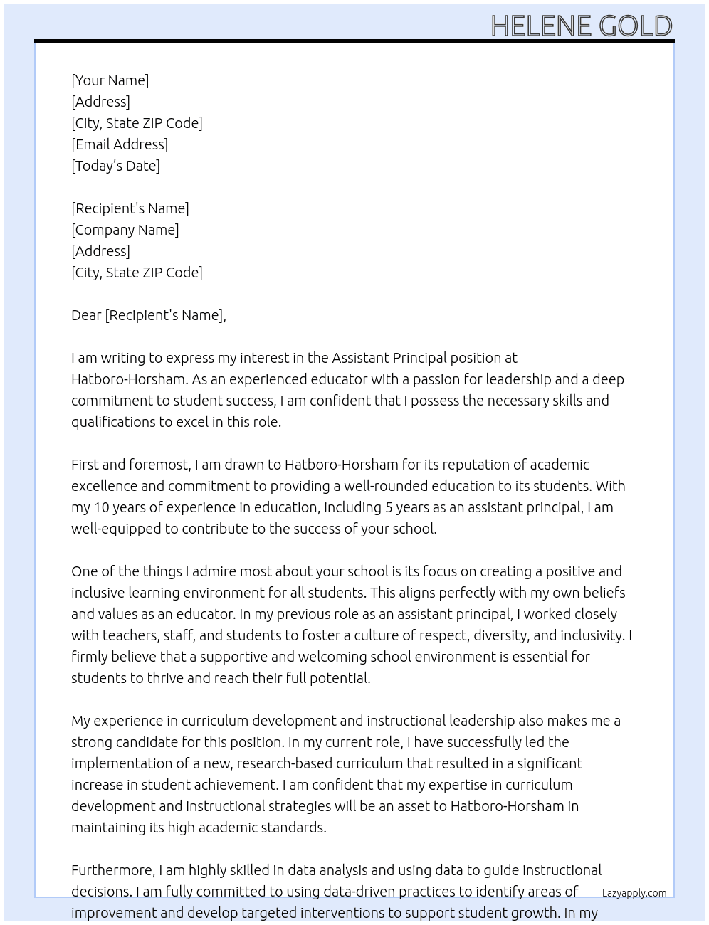 assistant principal At hatboro-horsham Cover Letter