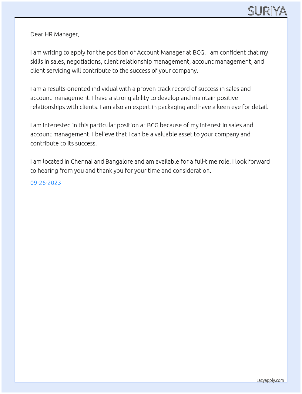 Account Management At BCG Cover Letter