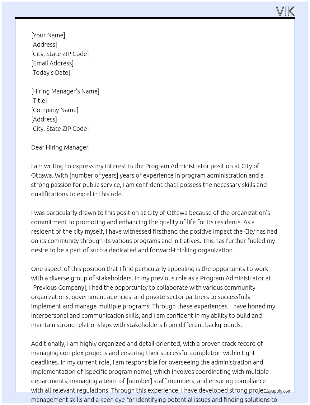 Cover letter for program administrator - LazyApply