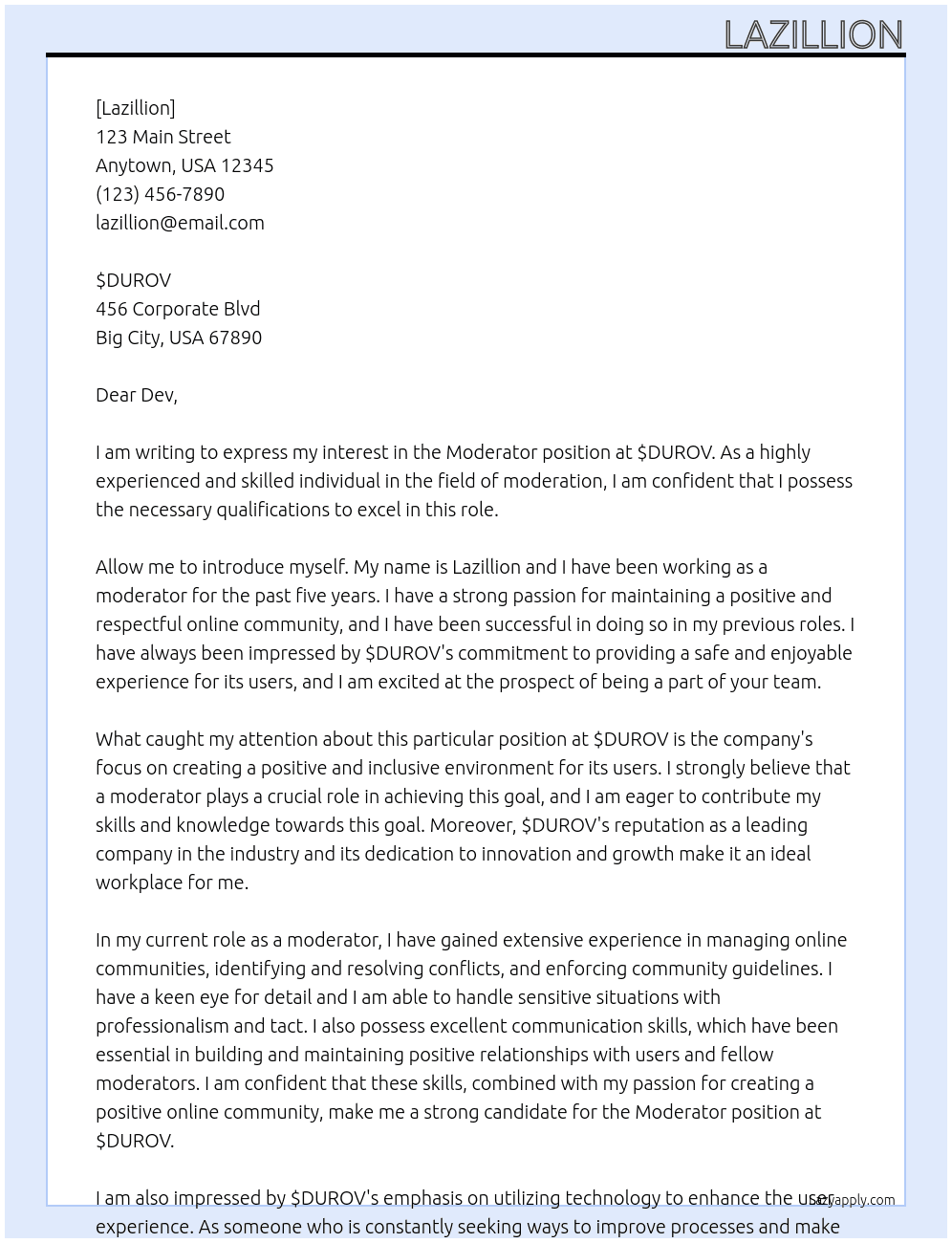 Moderator  At $DUROV Cover Letter