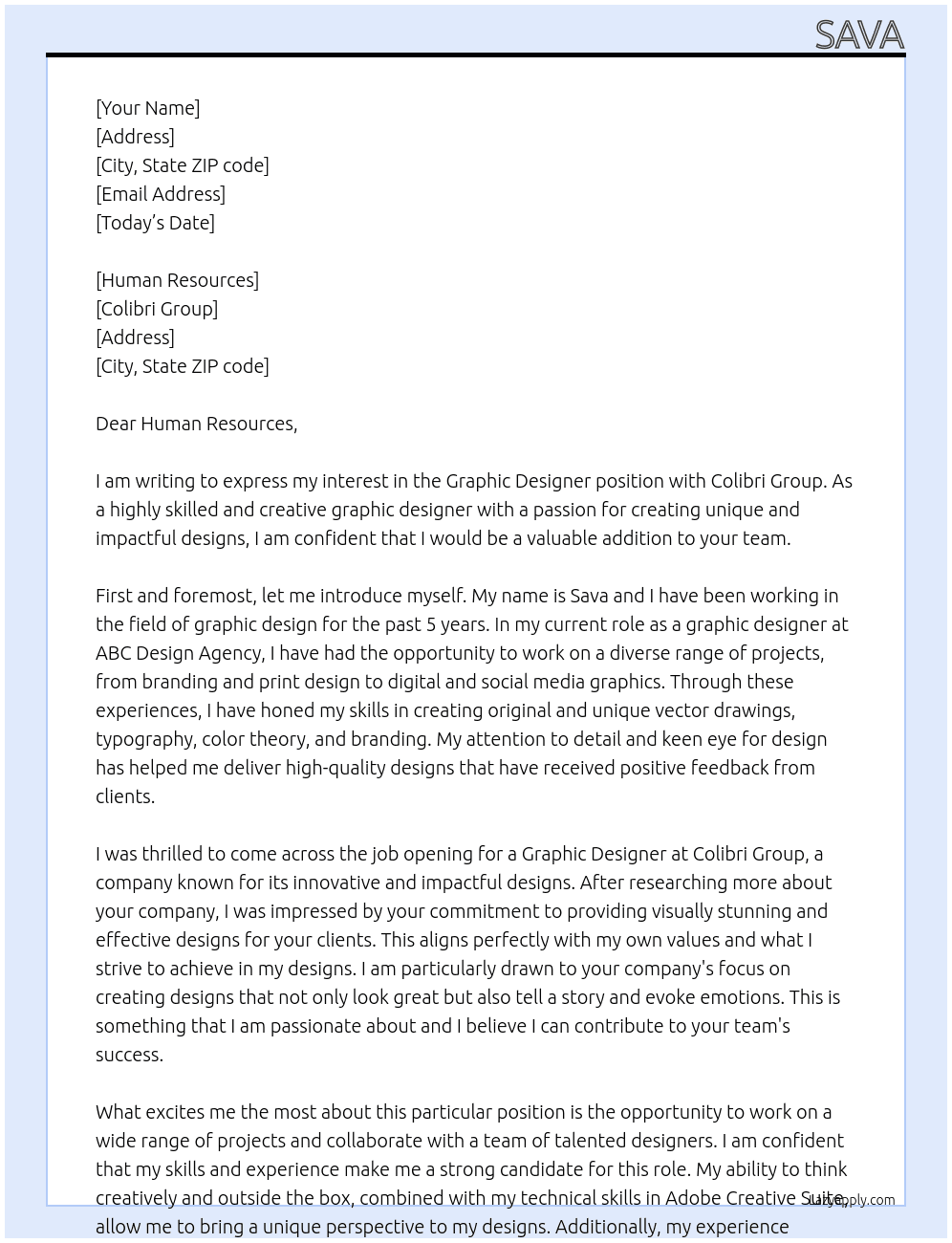 Graphic Designer At Colibri Group Cover Letter