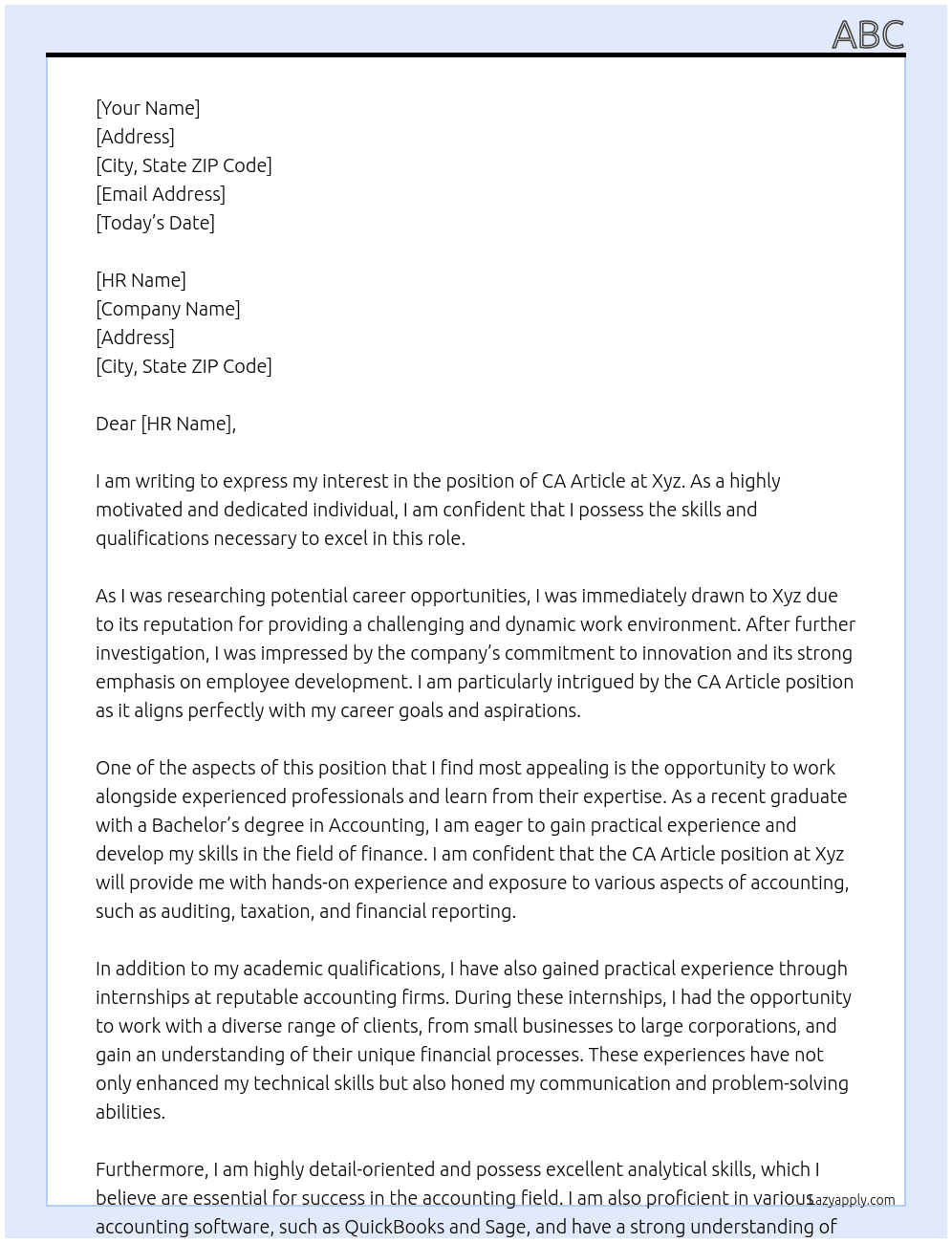 Ca Article At Xyz Cover Letter
