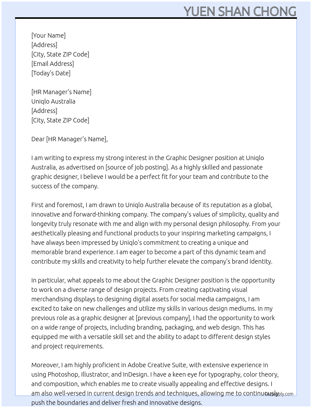 graphic designer At Uniqlo Australia Cover Letter