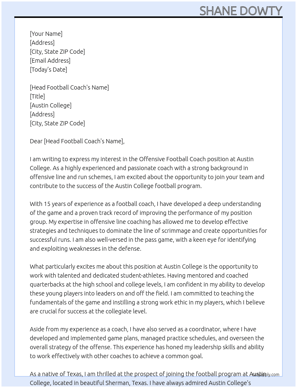 Offensive Football Coach At Austin College Cover Letter