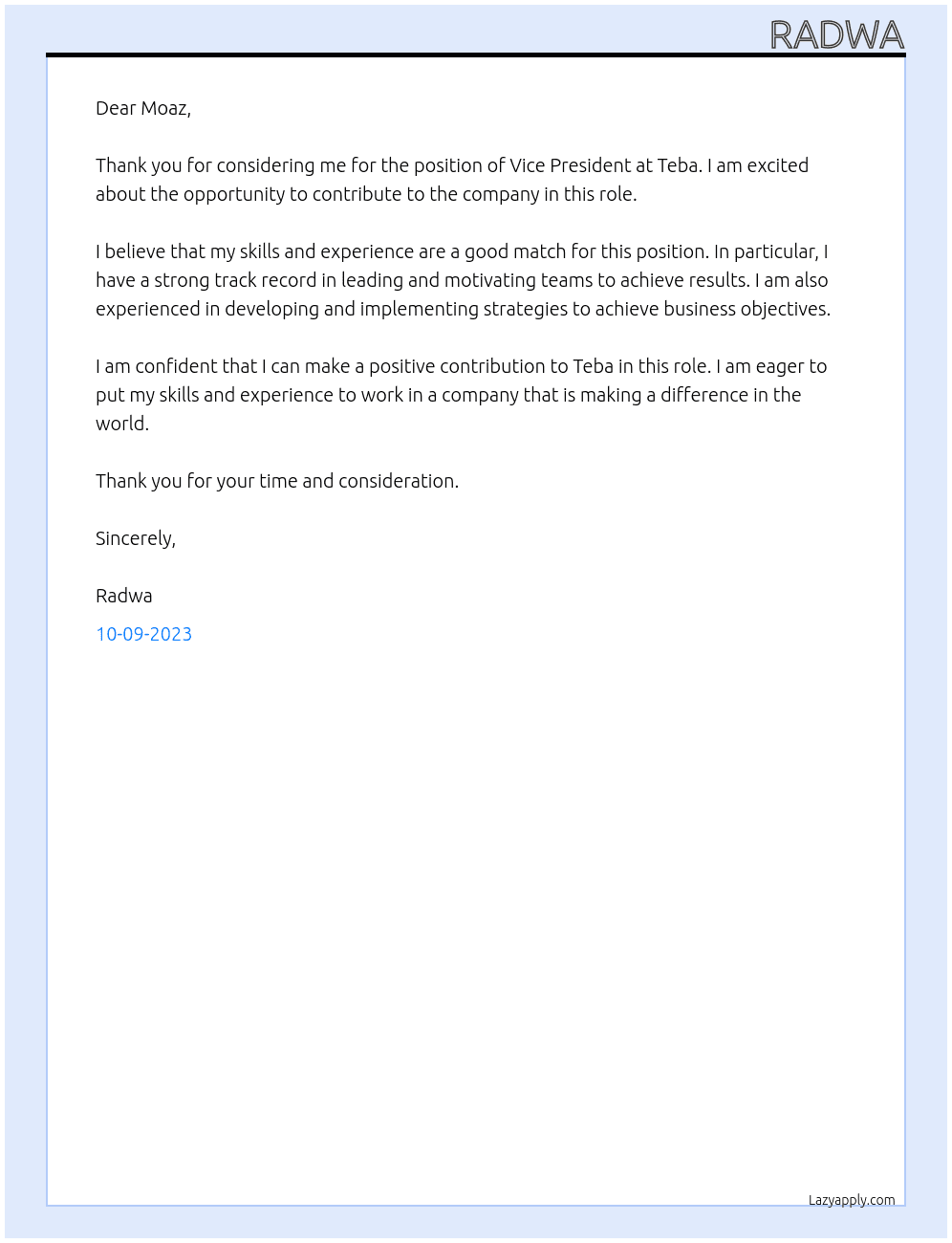 Vice President At teba Cover Letter