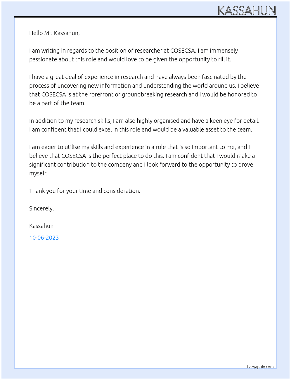 researcher At COSECSA Cover Letter