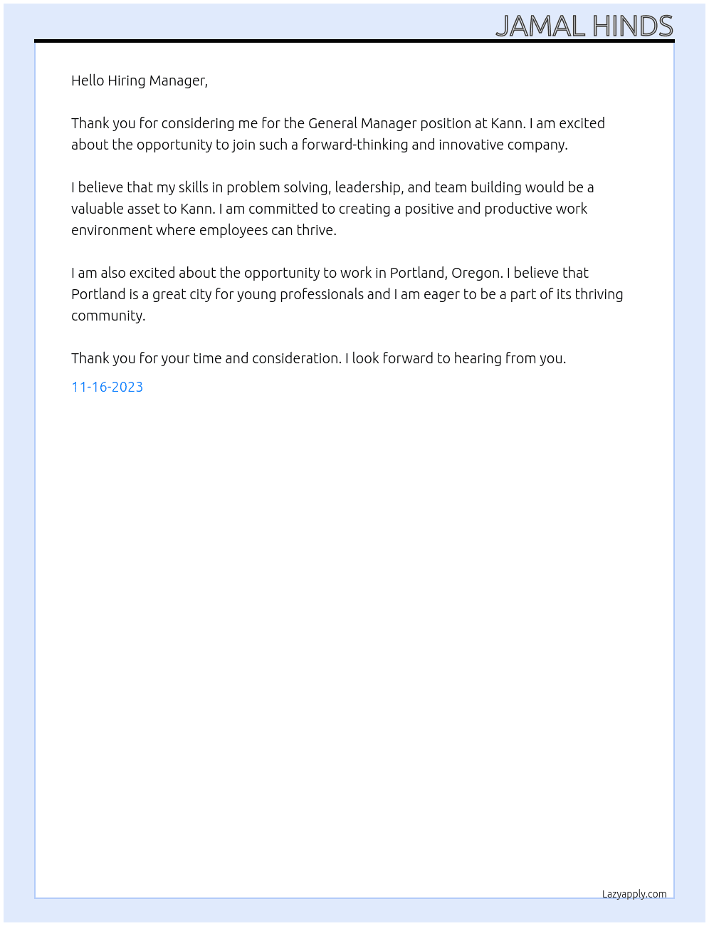 General Manager At Kann Cover Letter
