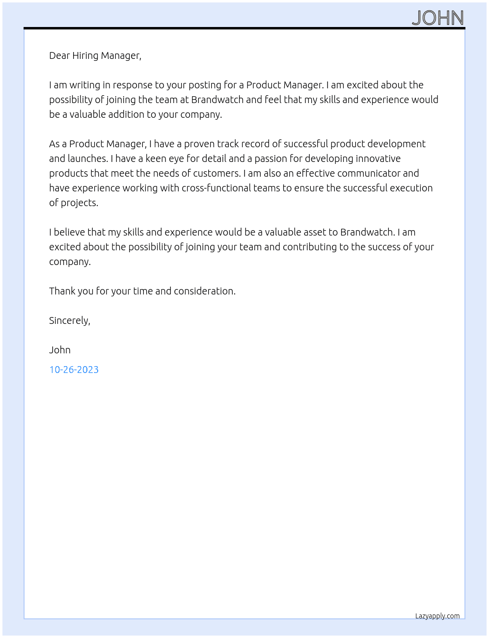 Product Manager At Brandwatch Cover Letter