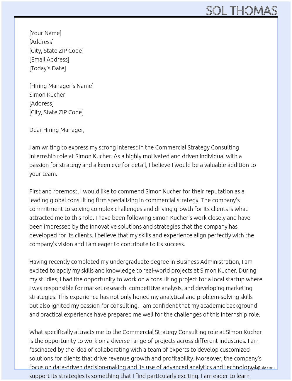 Commercial Strategy Consulting At Simon Kucher  Cover Letter