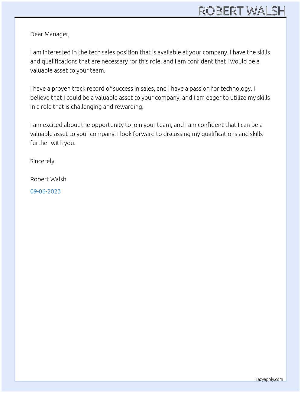 Tech sales At Tech Cover Letter