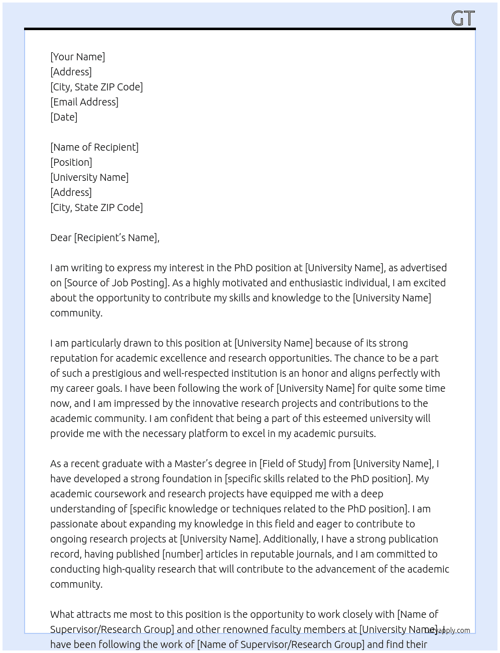 PhD  application  At PhD scholarship Cover Letter
