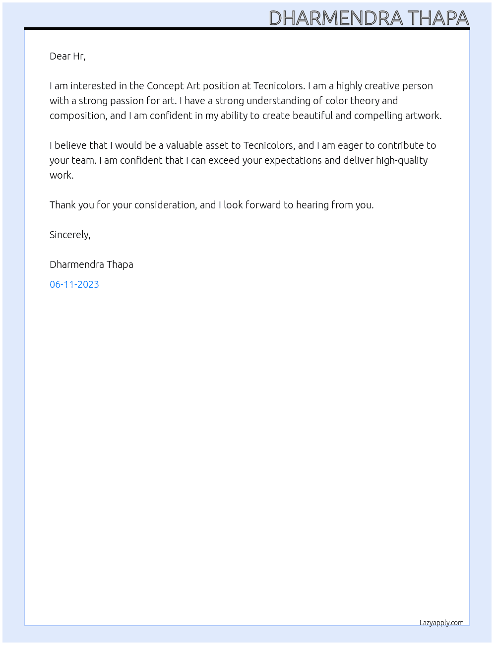 Concept Art At Tecnicolors Cover Letter
