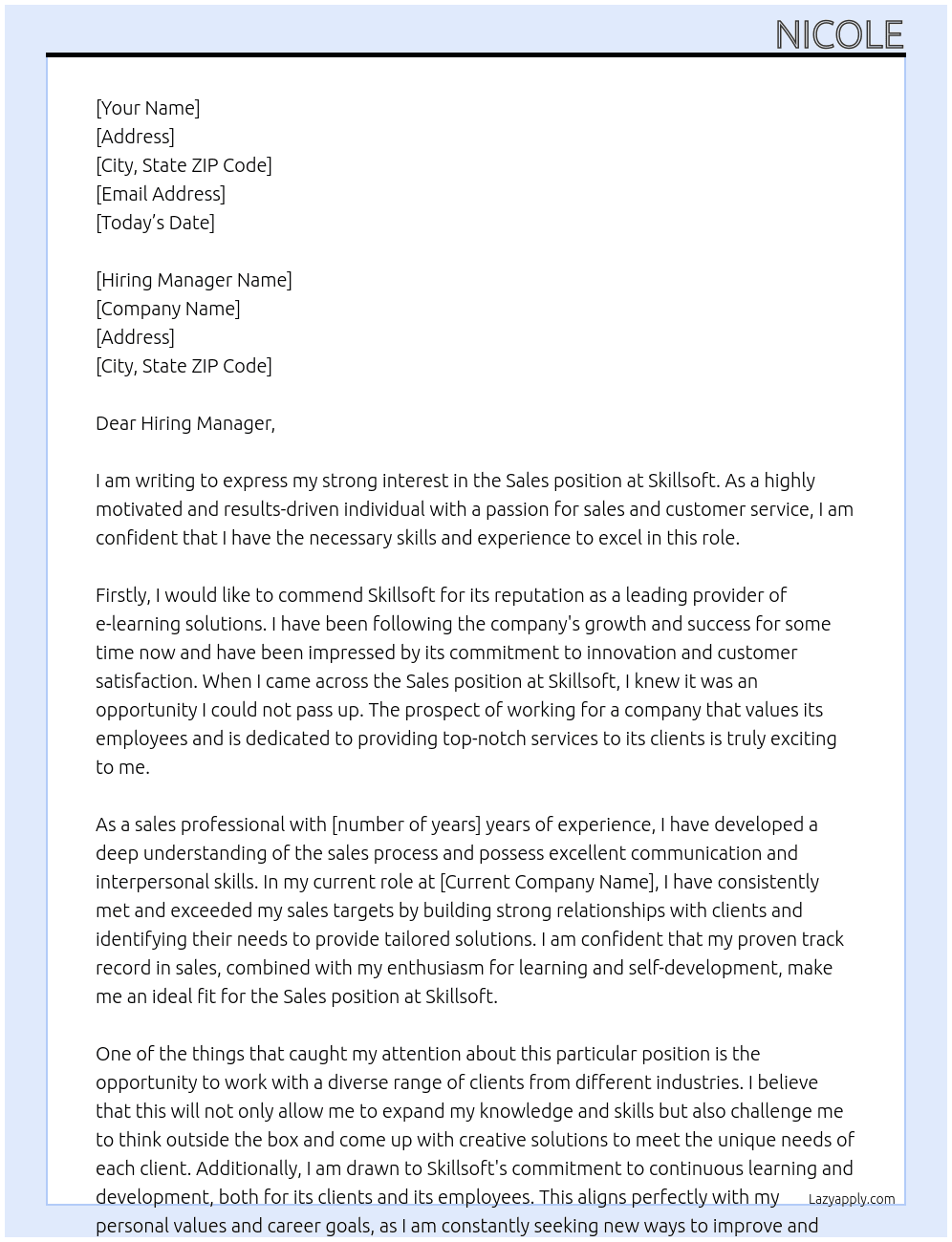 sales At skillsoft Cover Letter
