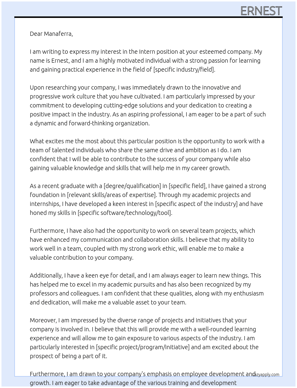 Intern At Manaferra Cover Letter