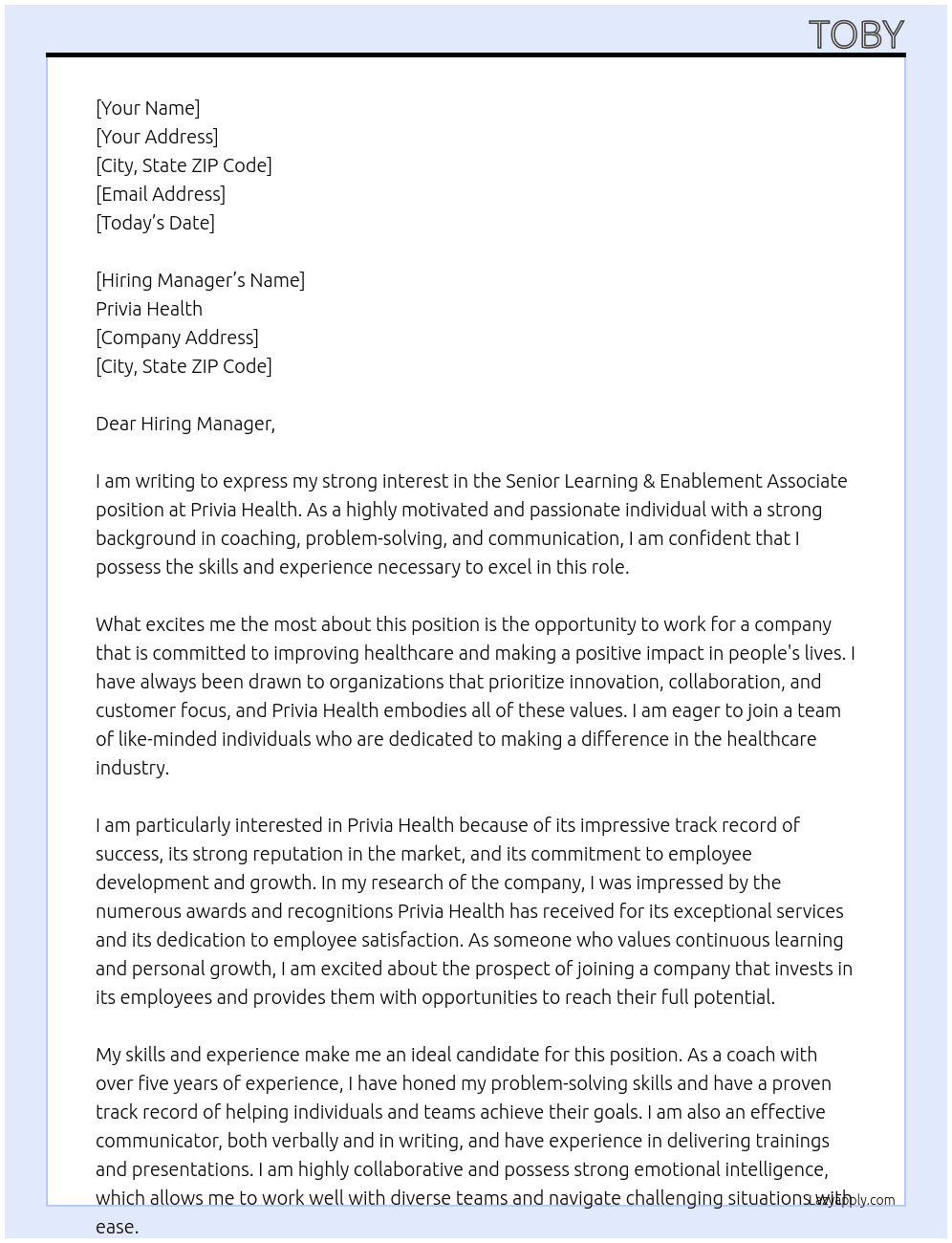 Senior Learning & Enablement Associate At Privia Health Cover Letter
