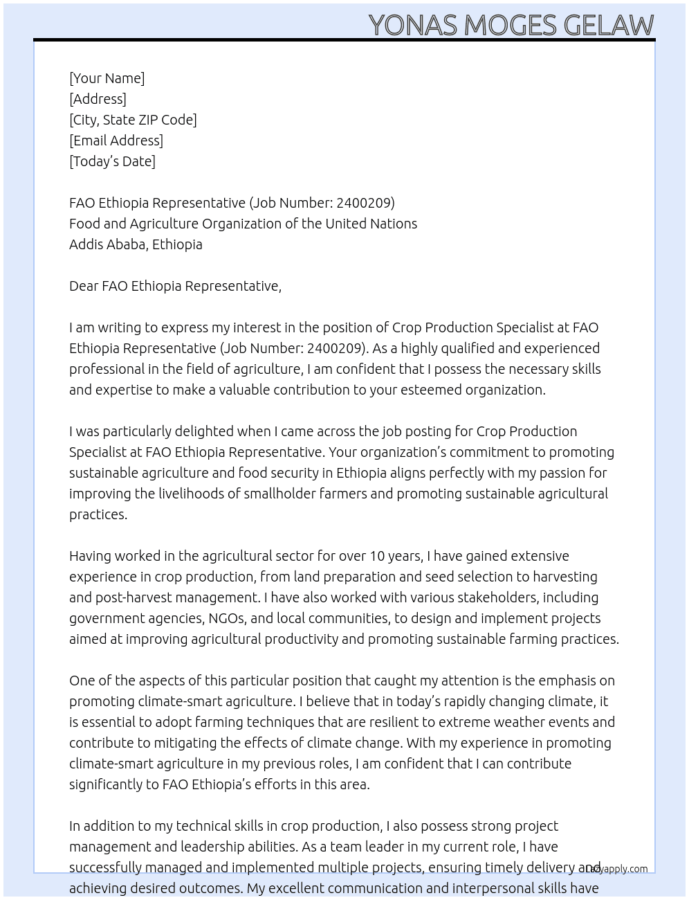 Cover letter for crop production specialist - LazyApply
