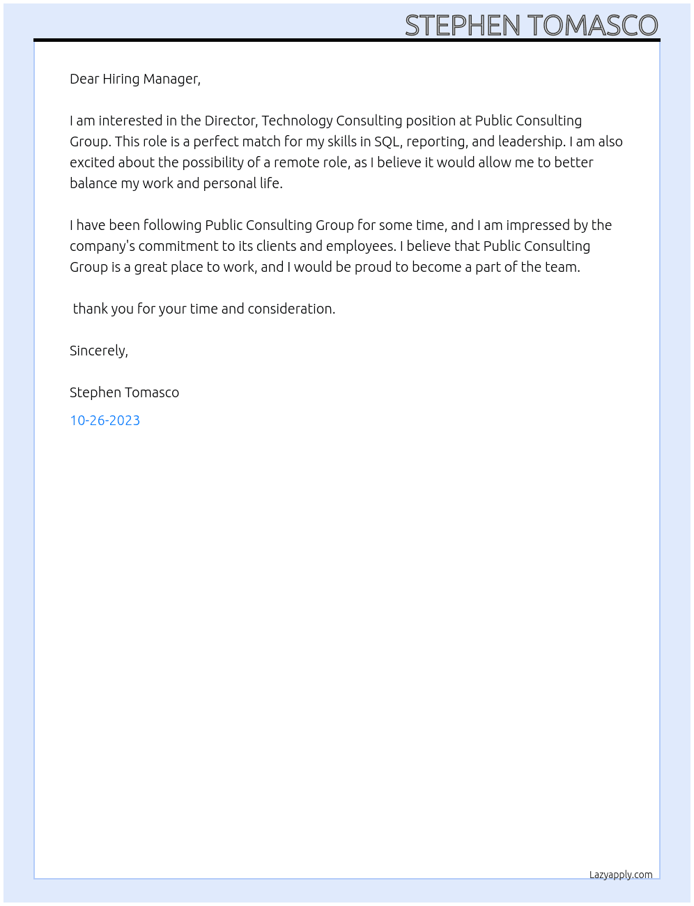 Director, Technolgy Consulting At Public Consulting Group Cover Letter