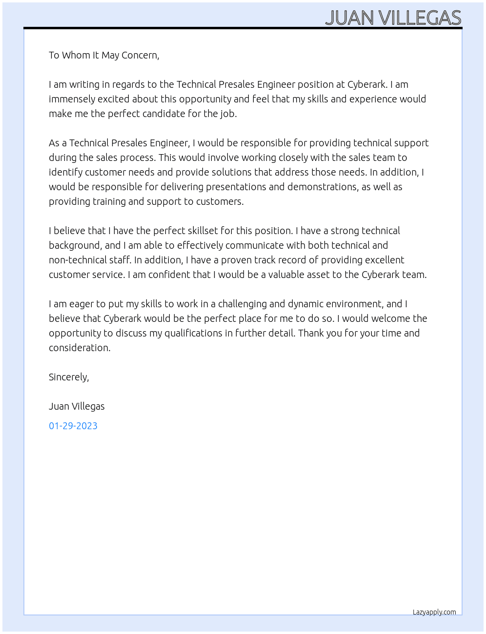 Technical Presales Engineer At Cyberark Cover Letter