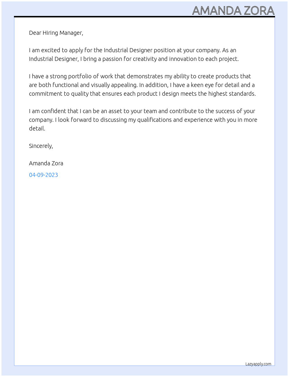Industrial Designer At Industrial Designer Cover Letter