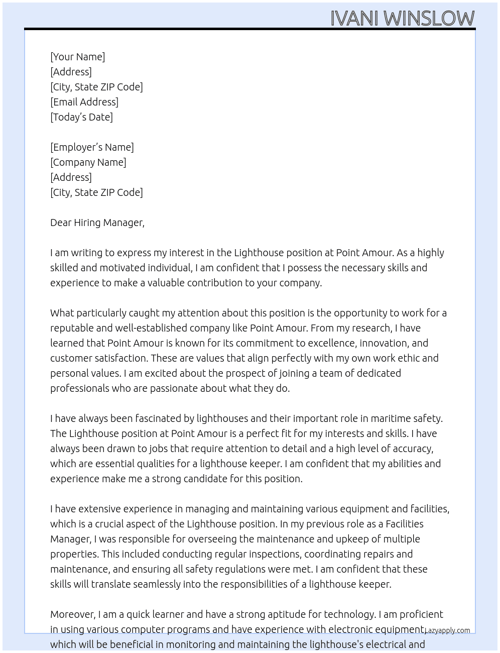 Lighthouse At Point Amour Cover Letter