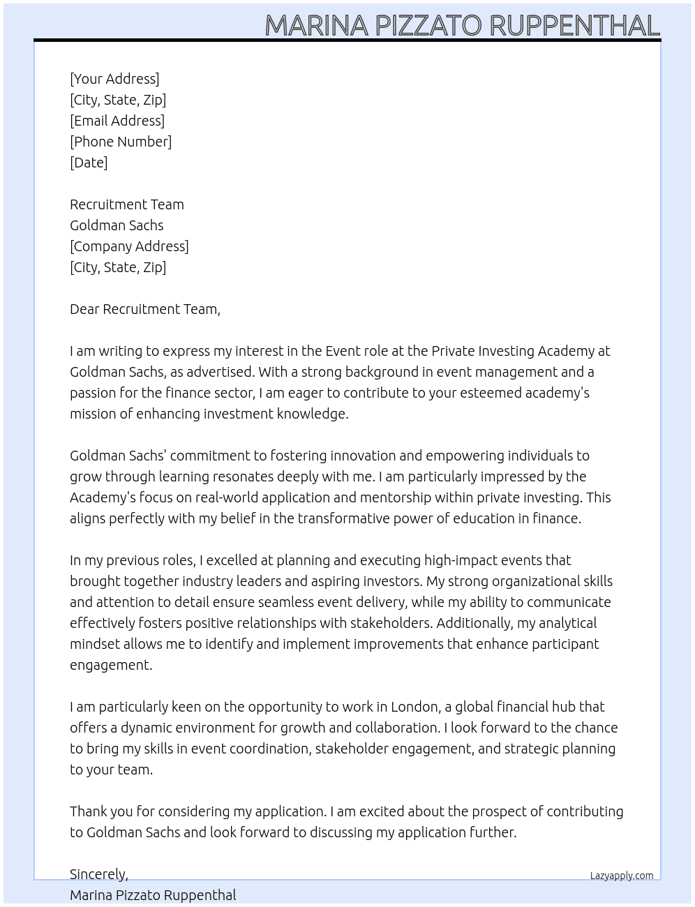 Cover letter for private investing academy - LazyApply