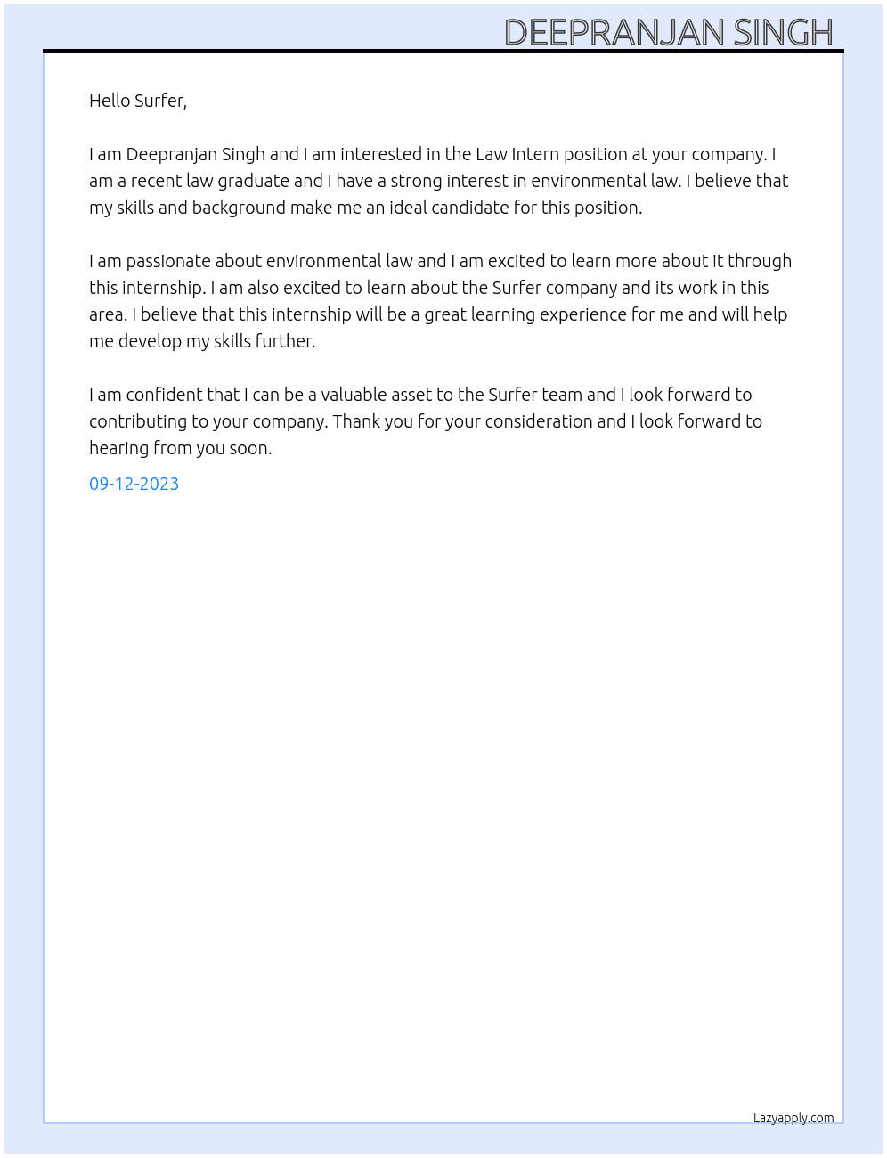 Law Intern At Surfer  Cover Letter