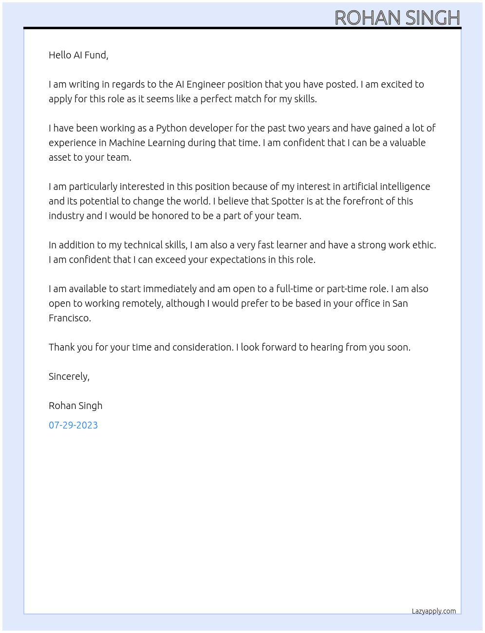 AI Engineer At Spotter Cover Letter