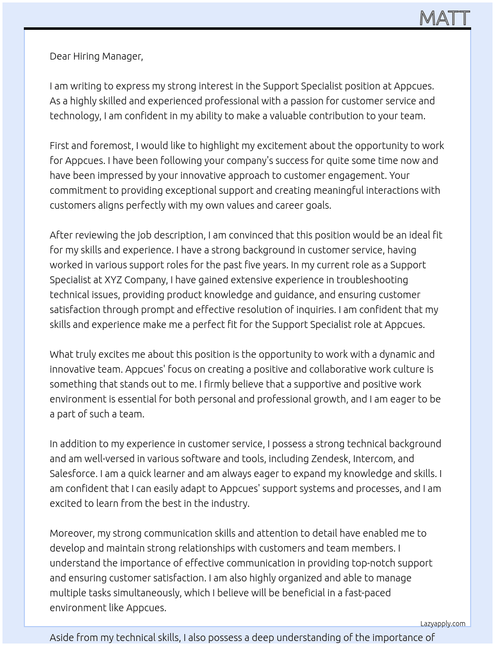 Support Specialist At Appcues Cover Letter
