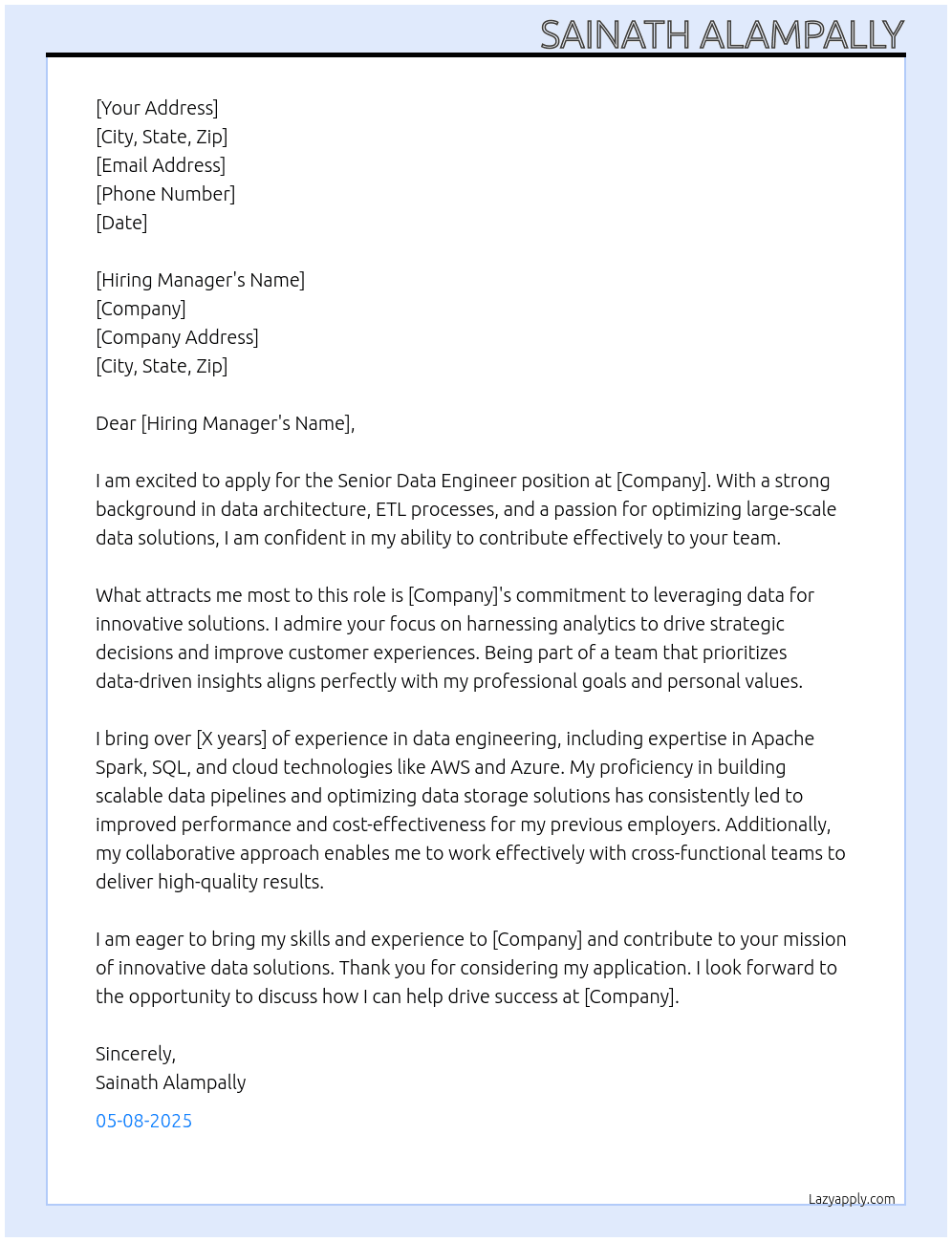 Senior Data Engineer At [company] Cover Letter