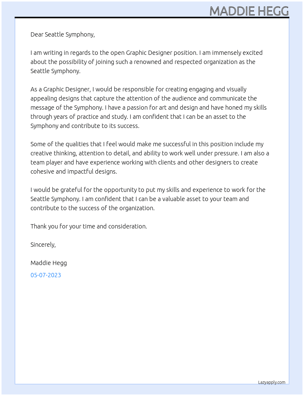 Graphic Designer At Seattle Symphony Cover Letter
