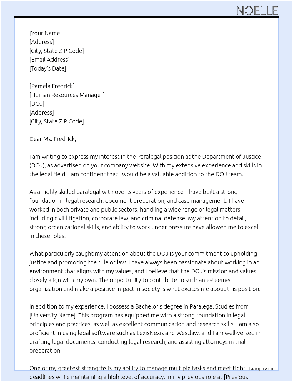 Paralegal At DOJ Cover Letter