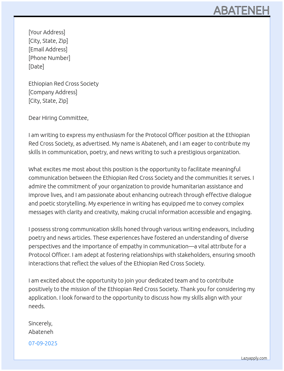 Cover letter for protocol officer - LazyApply