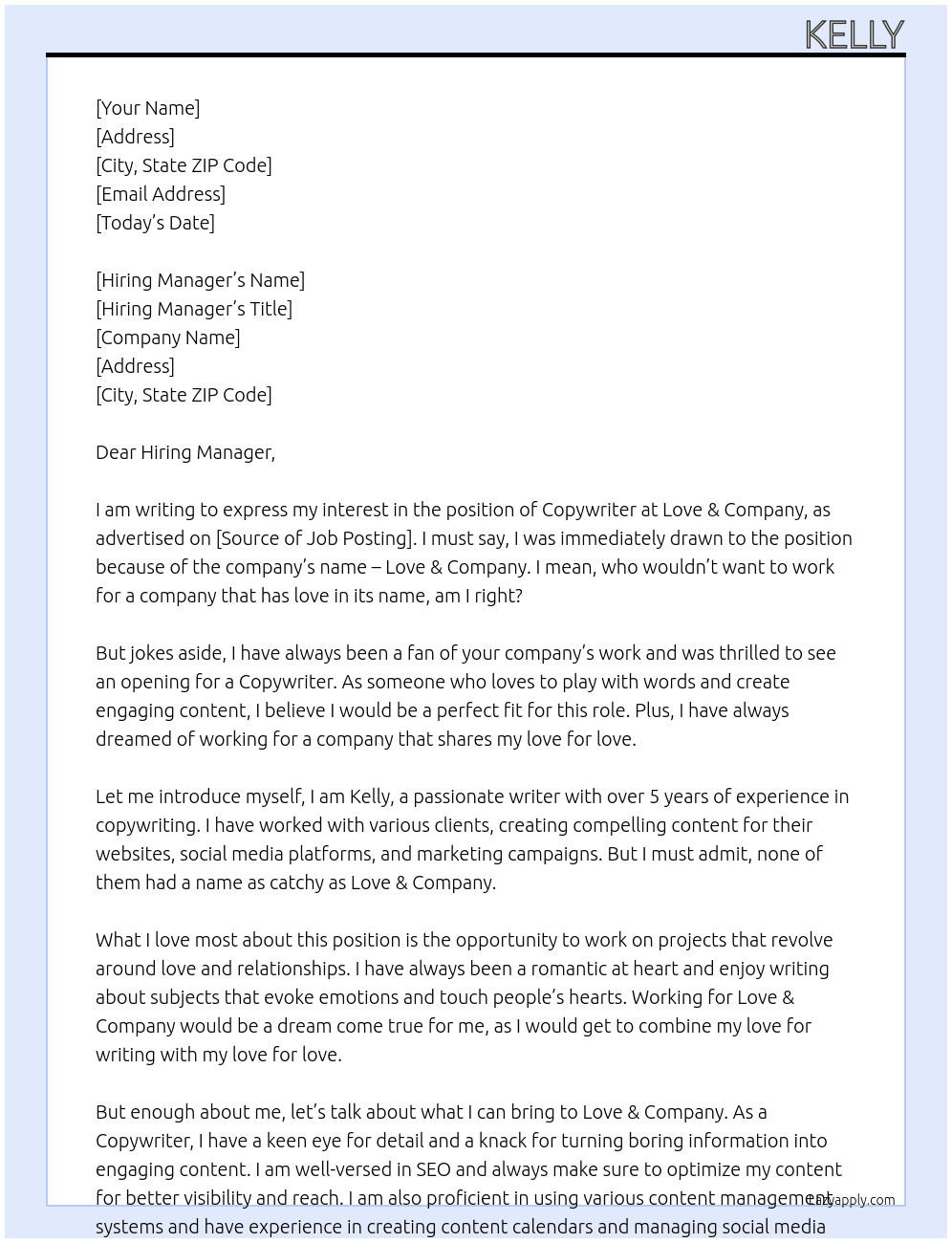 copywriter At Love & Company Cover Letter
