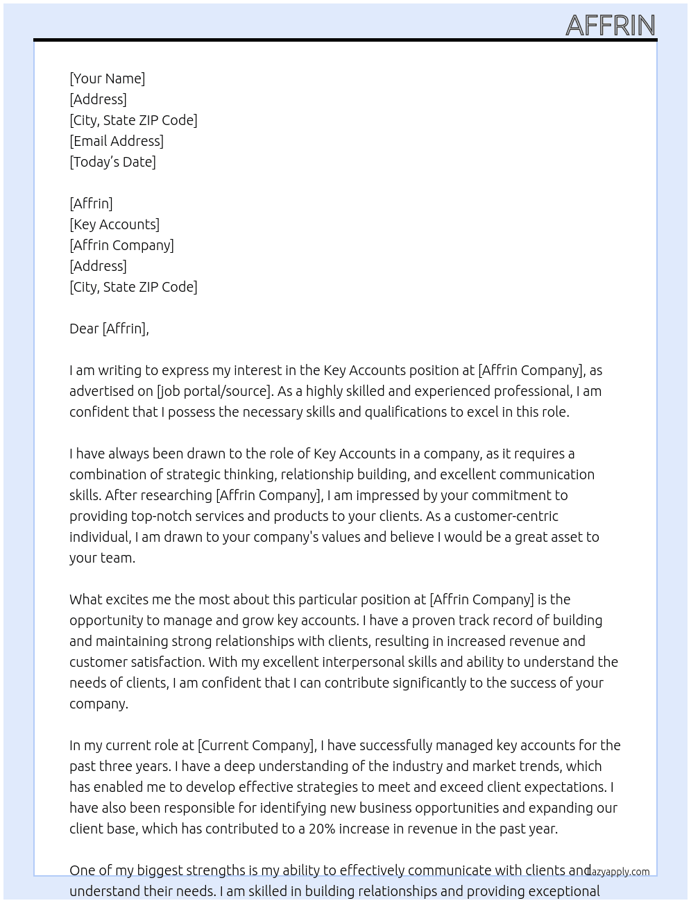 Key Accounts  At Affrin Cover Letter