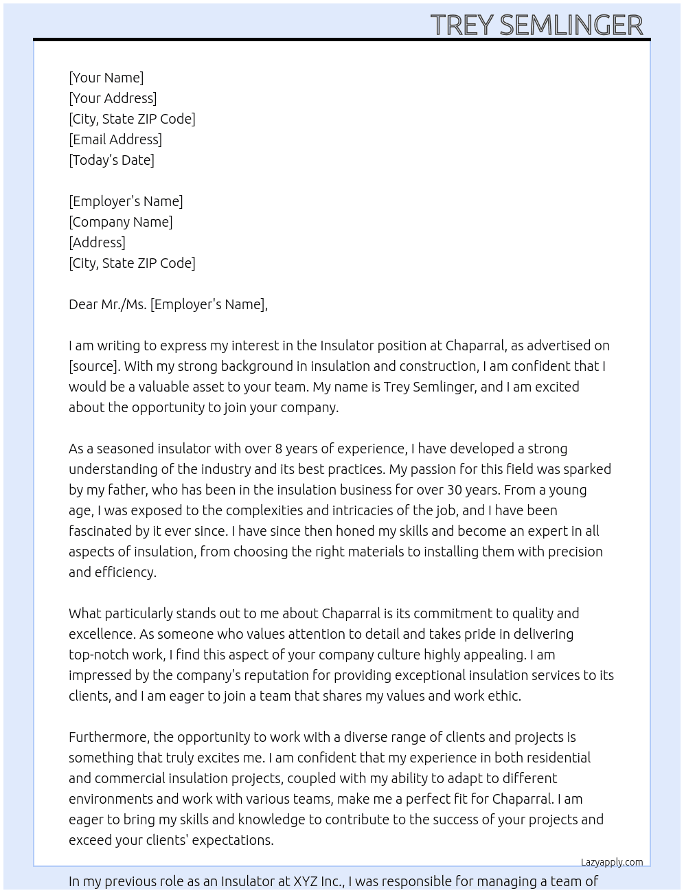 Insulator  At Chaparral  Cover Letter