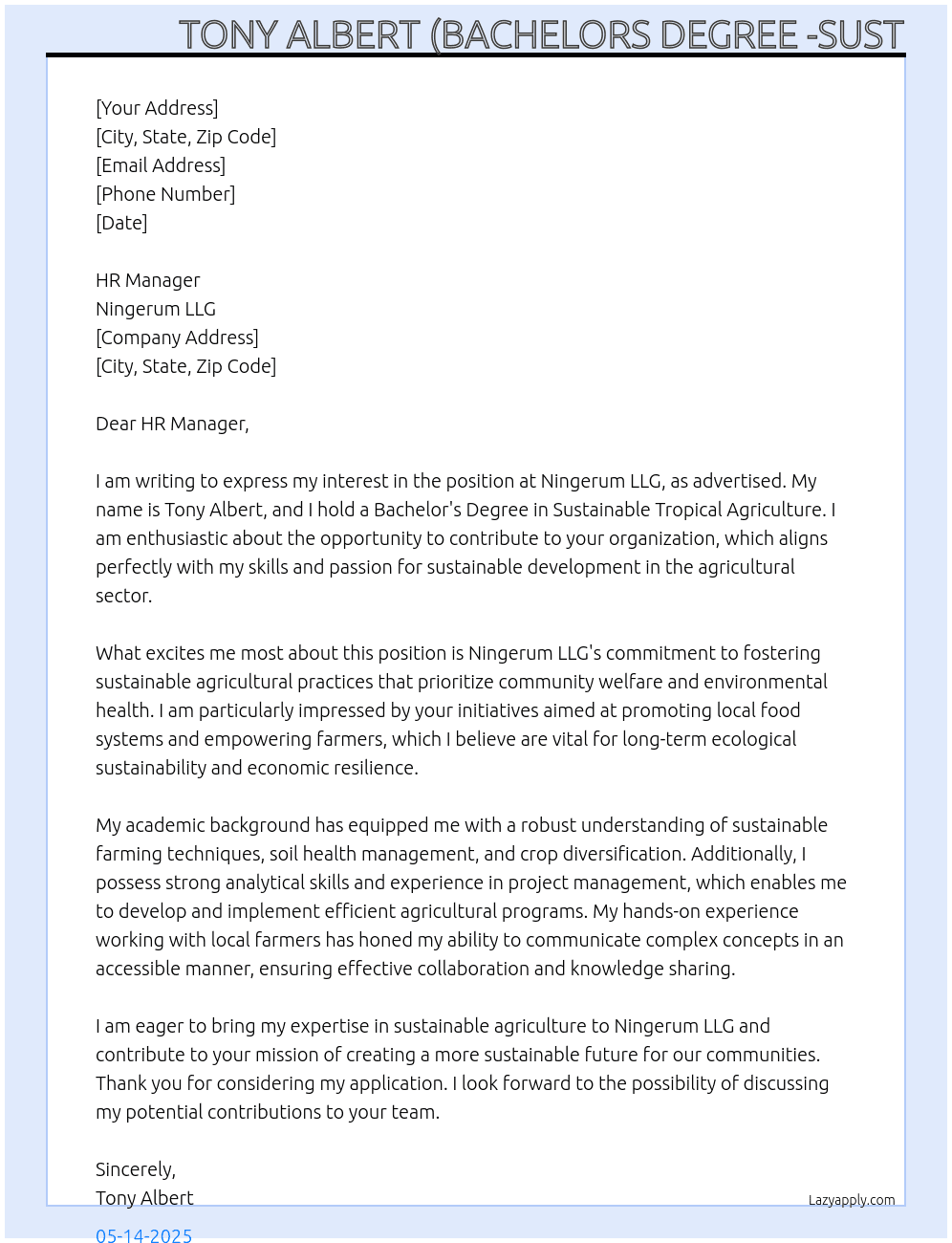 Cover letter for ningerum llg - LazyApply