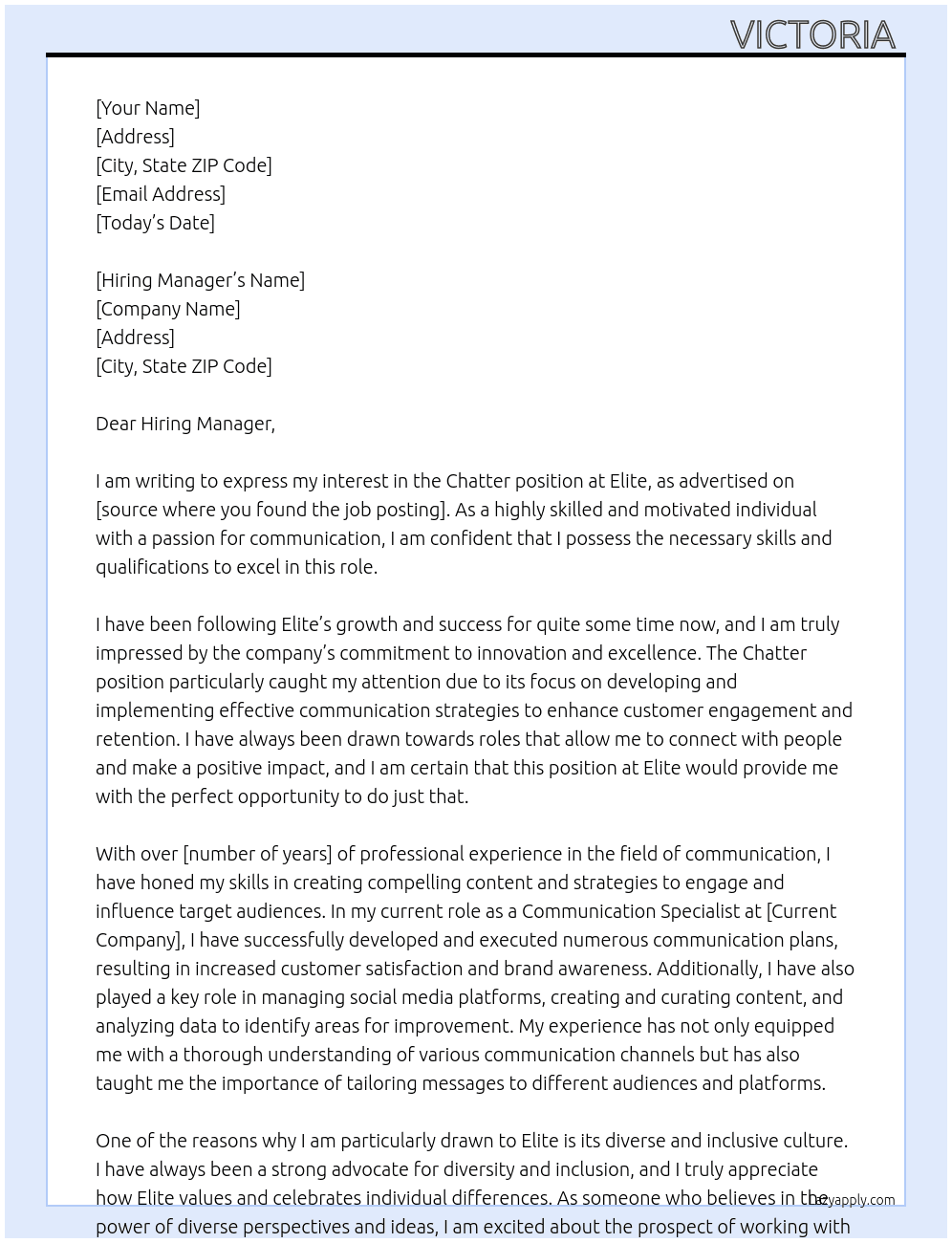 Chatter At Elite Cover Letter