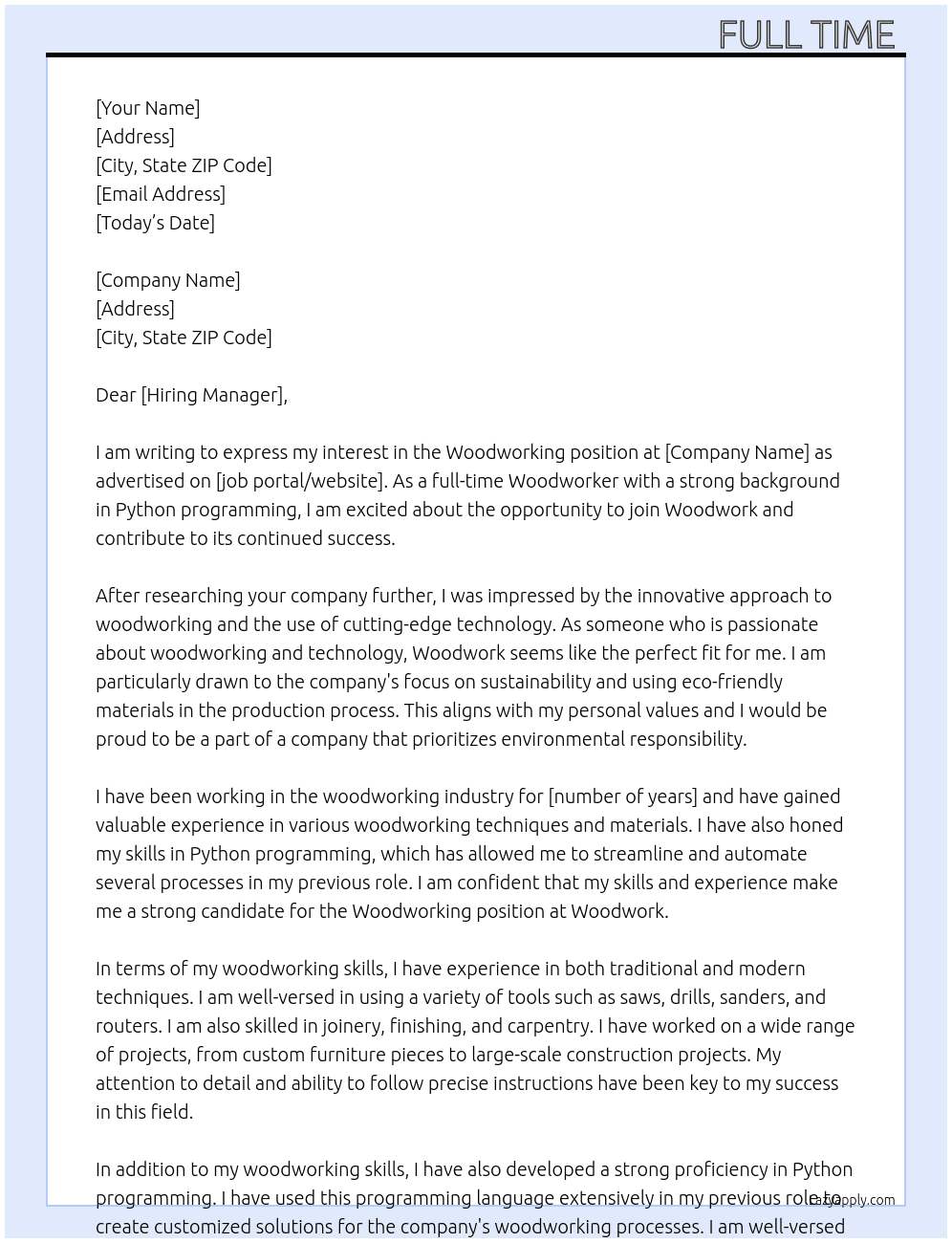 Woodworking  At Woodwork  Cover Letter