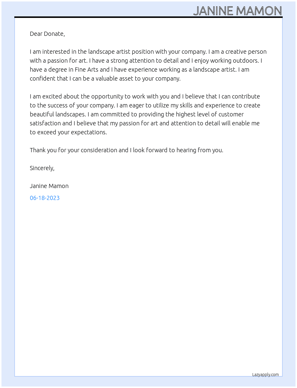 Landscape Artist At Donate Cover Letter