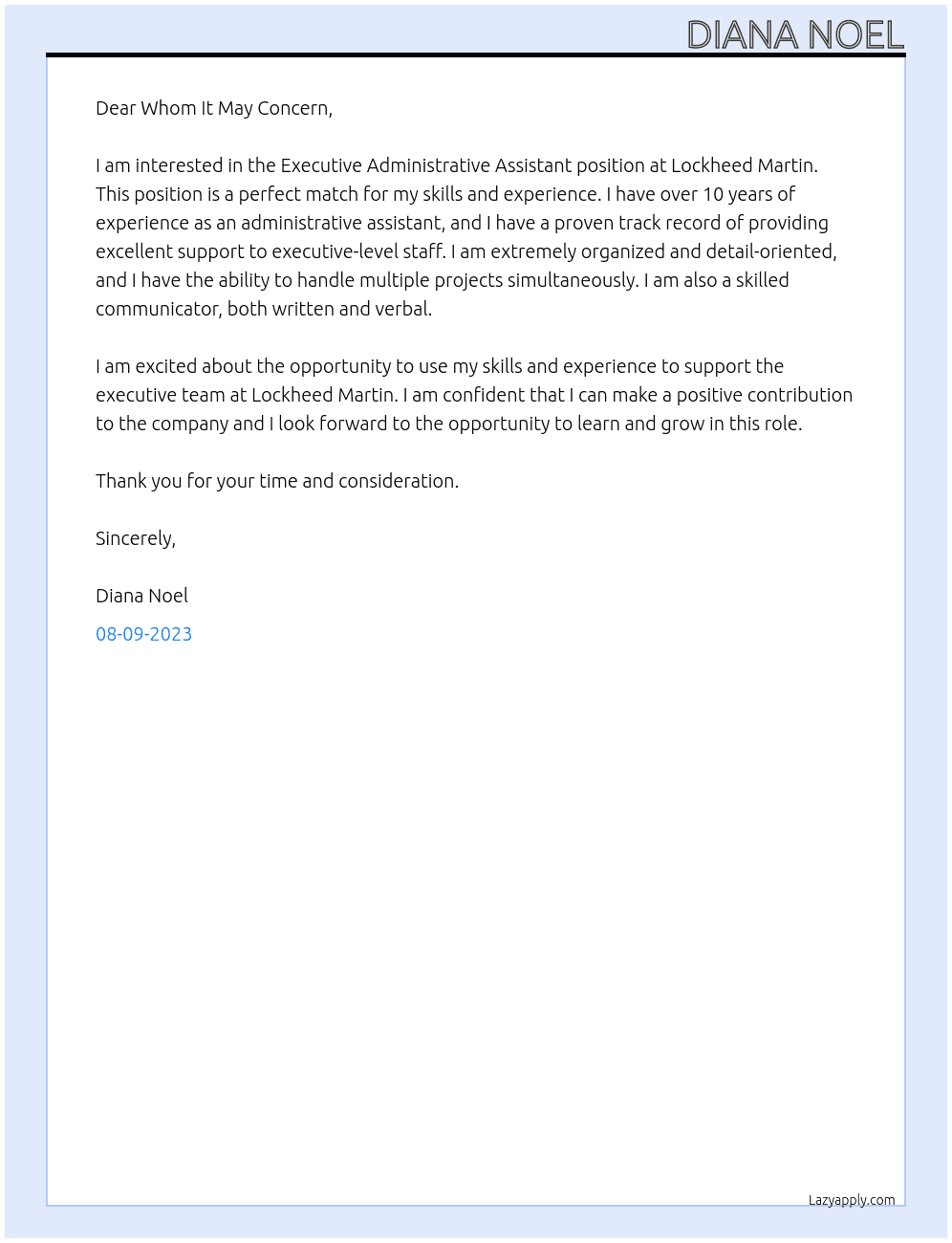 Executive Administrative Assistant At Lockheed Martin Cover Letter