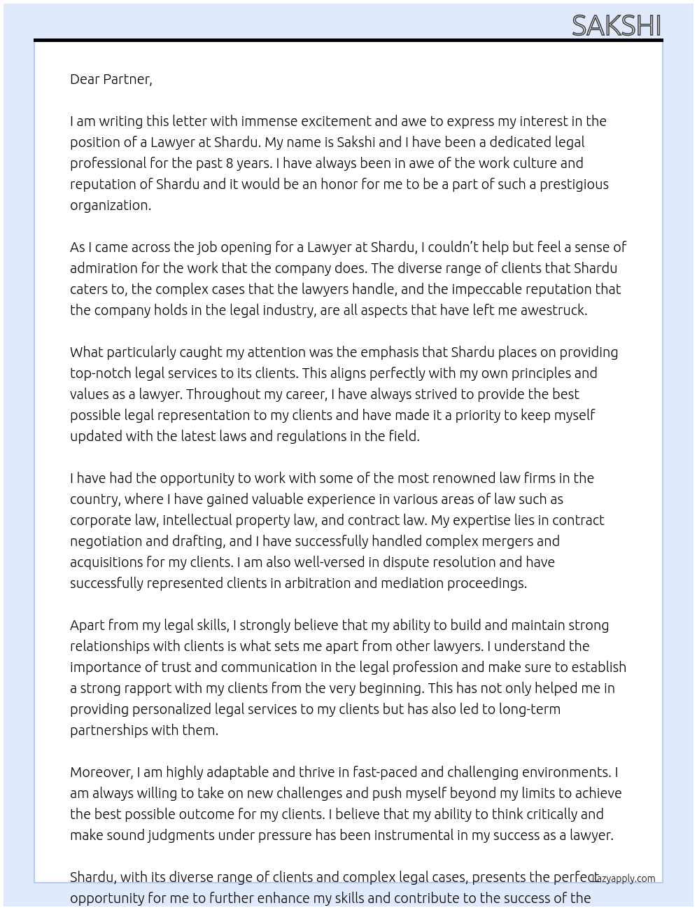 Lawyer At Shardu Cover Letter