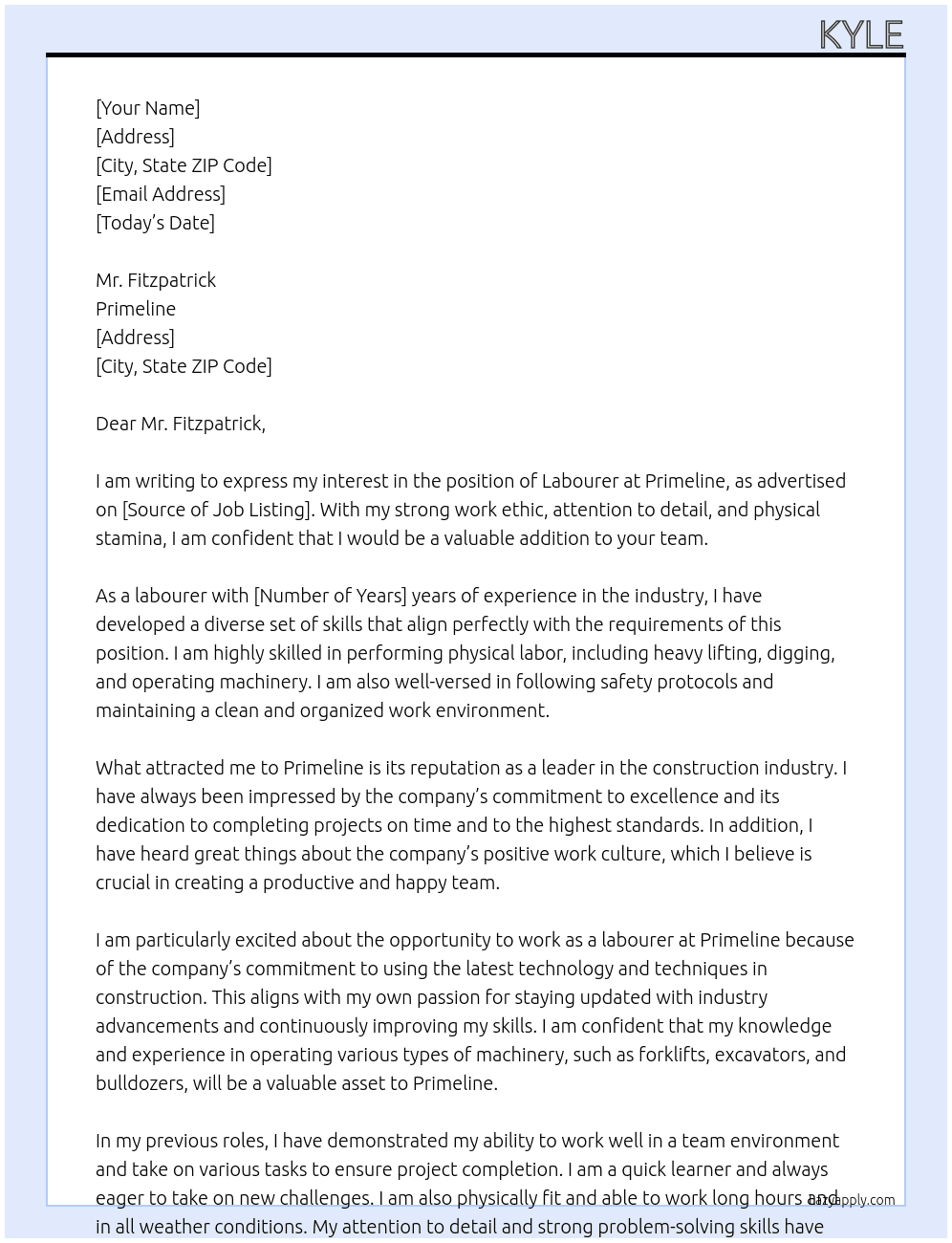 labourer At primeline Cover Letter