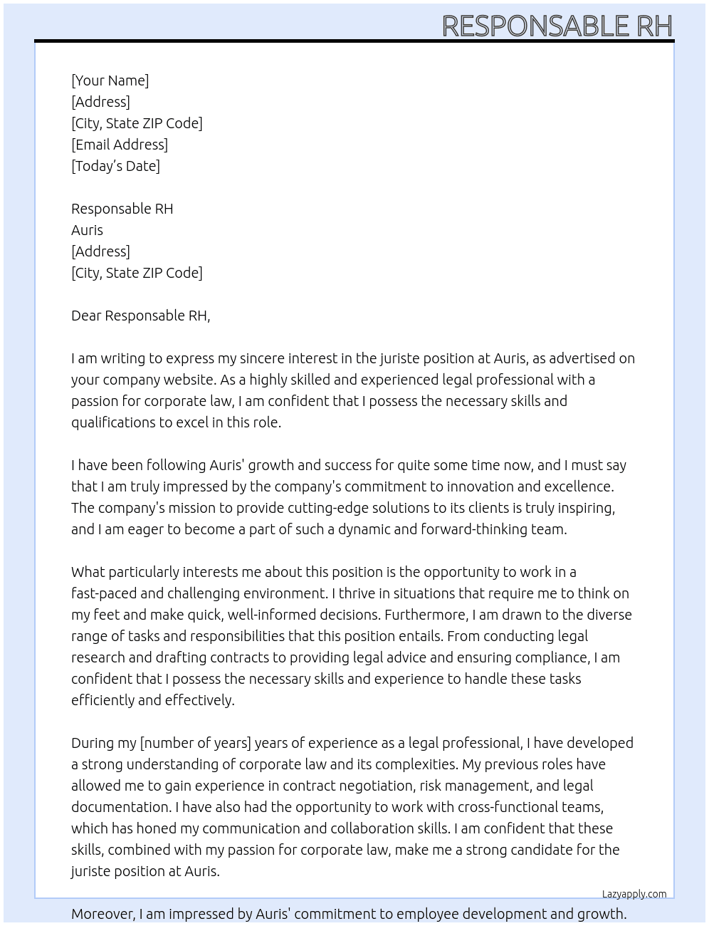 juriste At Auris Cover Letter