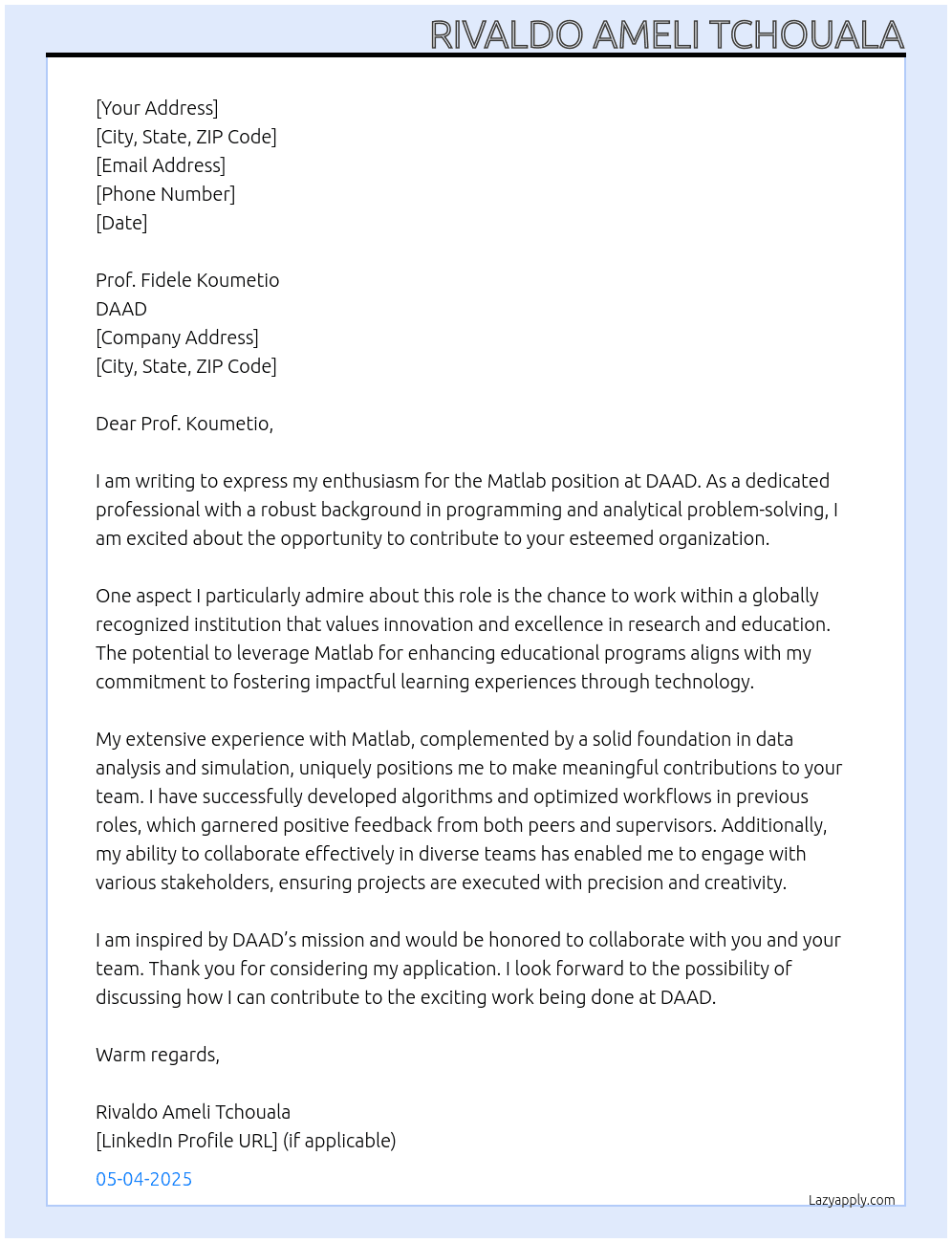 Cover letter for matlab - LazyApply