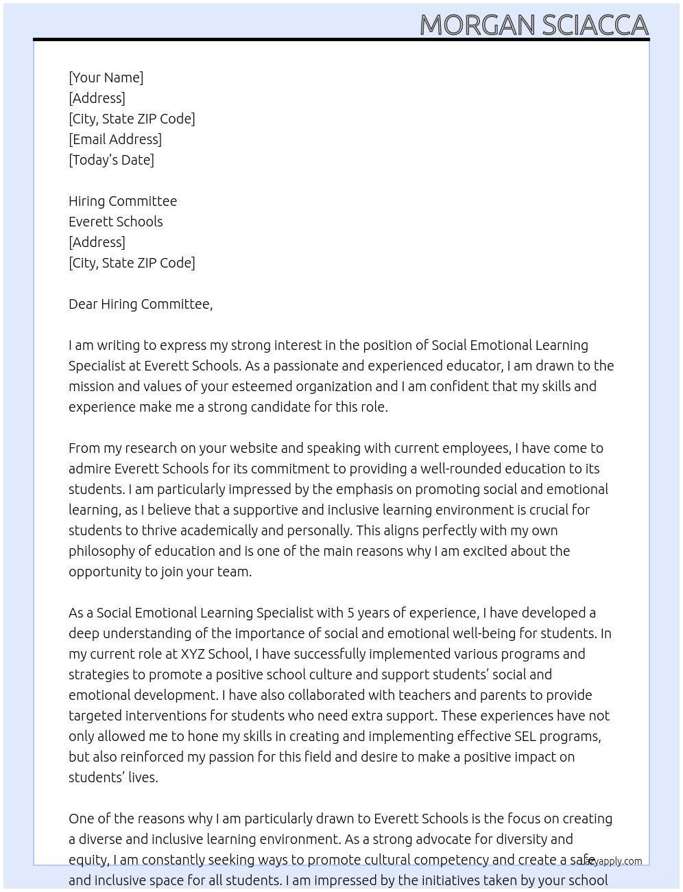Social Emotional Learning Specialist At Everett Schools Cover Letter