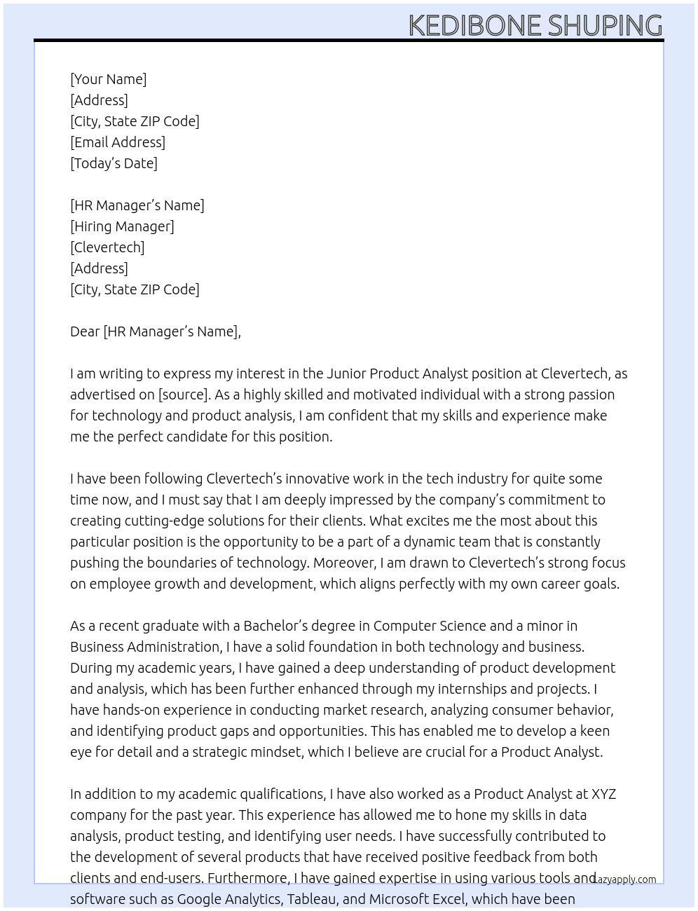 Junior Product Analyst At Clevertech Cover Letter